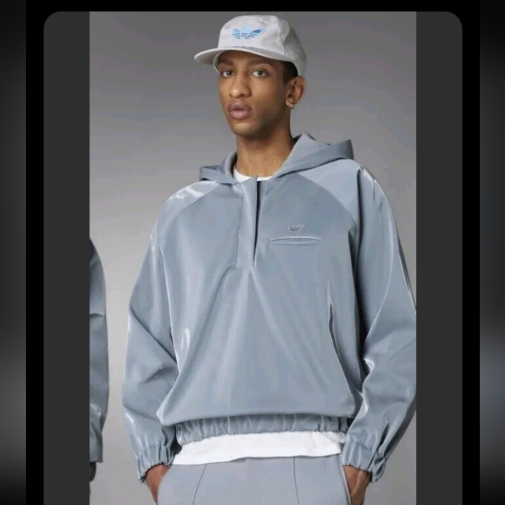 Men Adidas Blue Version Halfzip Gender Neutral Unisex Hoodie HM9220 Grey Size M